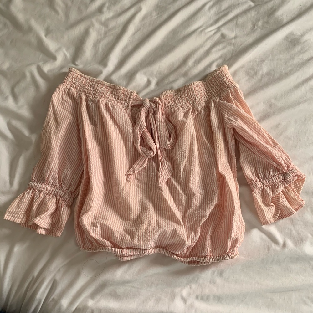 Missguided Pink Gingham Stripe Off Shoulder Top